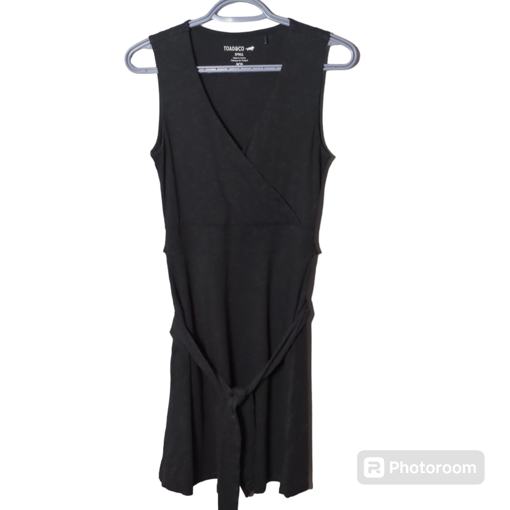 Toad & Co Cue Sleeveless Dress Faux Wrap Black Mix Size Sm Gorpcore Athleisure